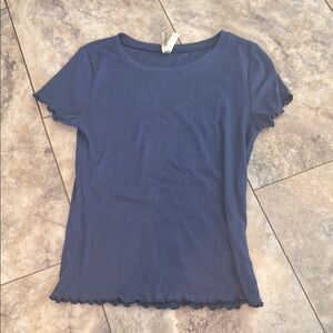 🔥Aeropostale Blue Fitted Ruffled Lettuce Trim Short Sleeve Tee